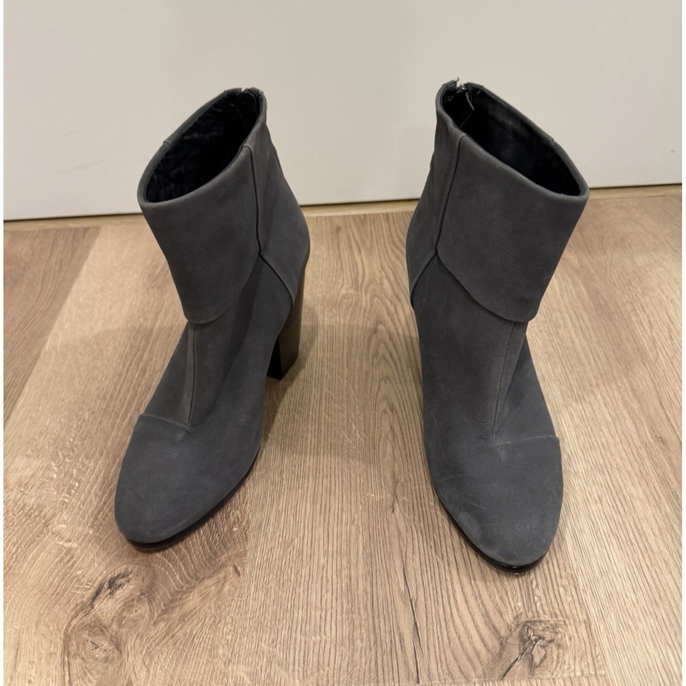 Rag & Bone Gray Suede Ankle Boot 38 w/ Back Zip Entry & Stacked Heel Newbury